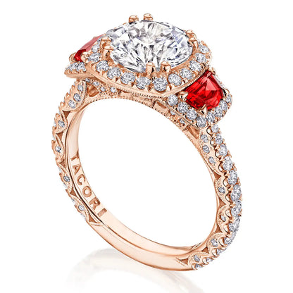 Petite Crescent | Round with Cushion 3-Stone Engagement Ring