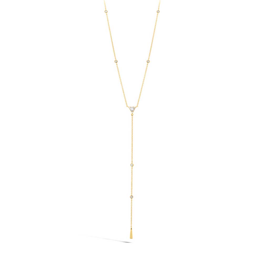 Yellow Gold Triplicity Triangle Lariat Necklace 