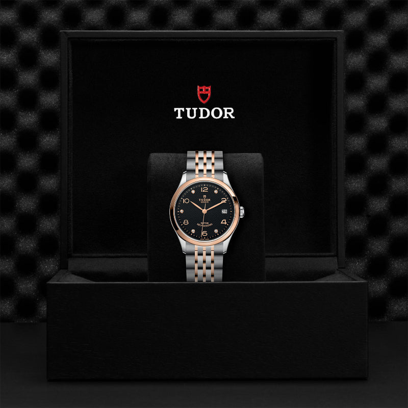 Tudor, watch, 1926, steel, rose gold, black face, diamond accents,